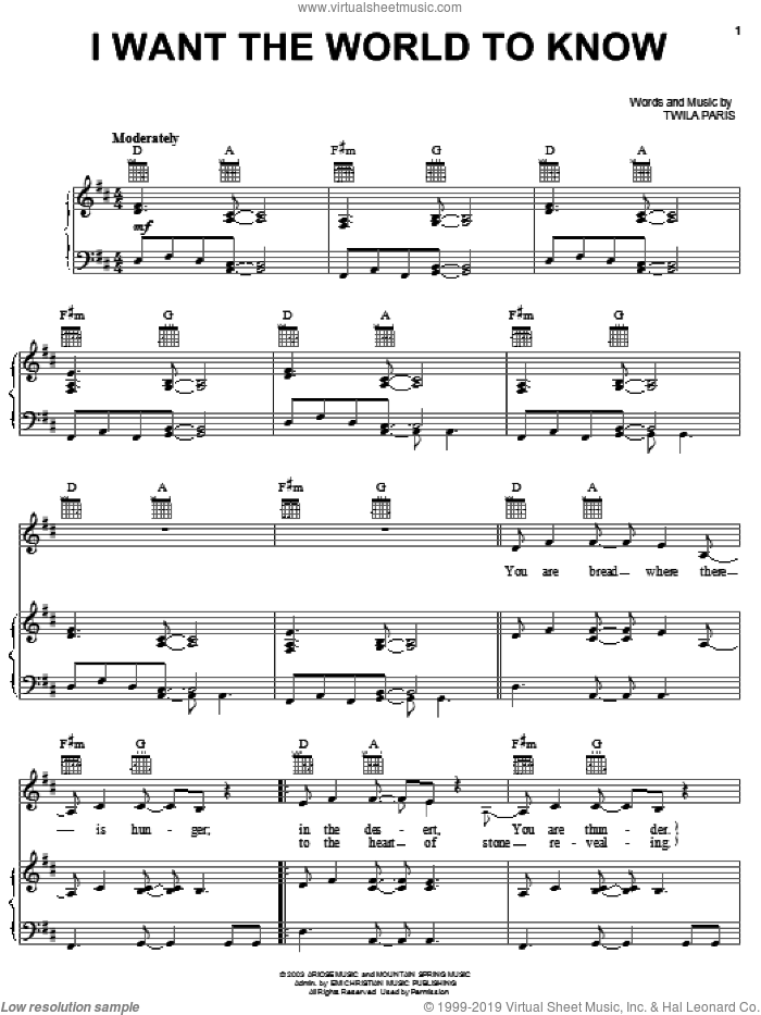 I Want The World To Know sheet music for voice, piano or guitar by Twila Paris, intermediate skill level