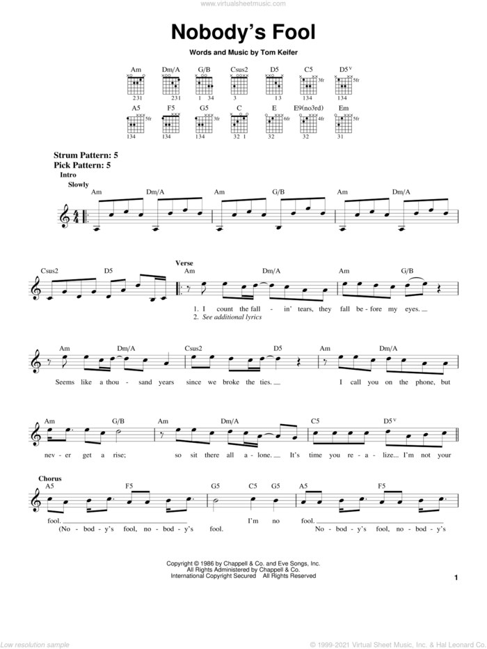 Nobody's Fool sheet music for guitar solo (chords) by Cinderella and Tom Keifer, easy guitar (chords)