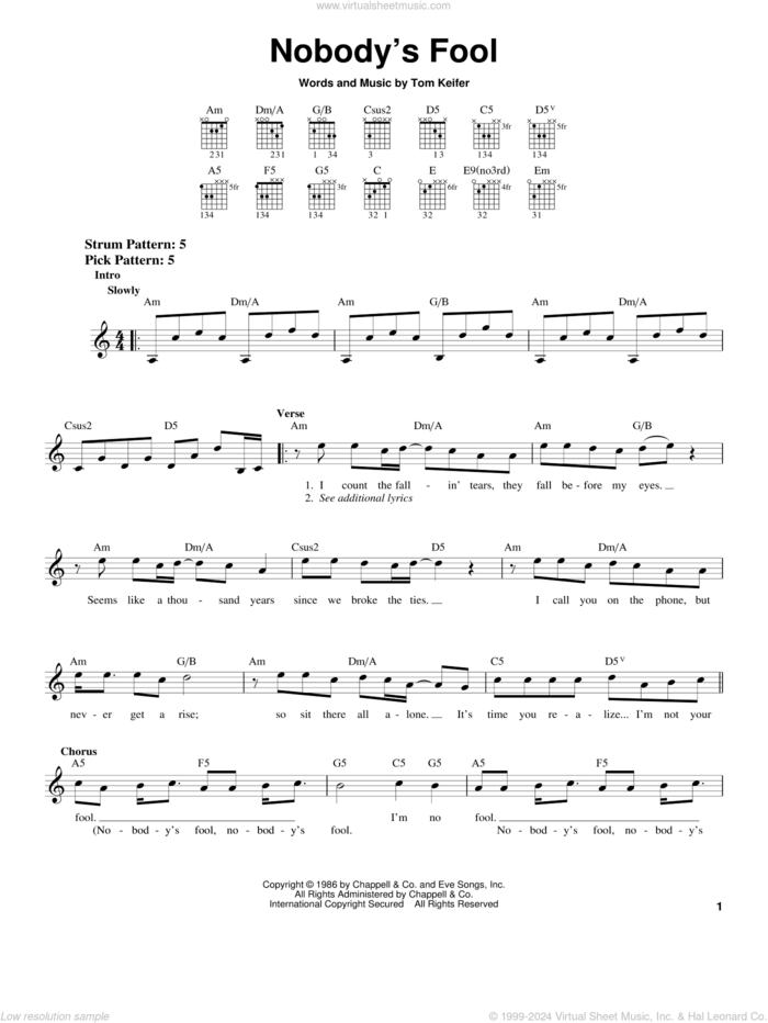 Nobody's Fool sheet music for guitar solo (chords) by Cinderella and Tom Keifer, easy guitar (chords)