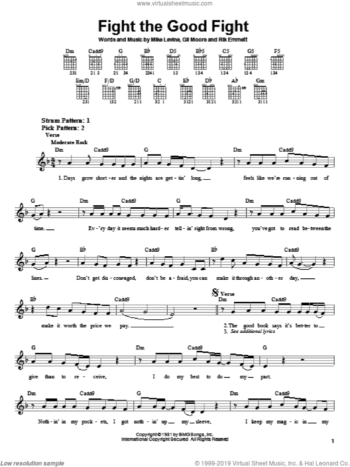 Fight The Good Fight sheet music for guitar solo (chords) by Triumph, Gil Moore, Mike Levine and Rik Emmett, easy guitar (chords)