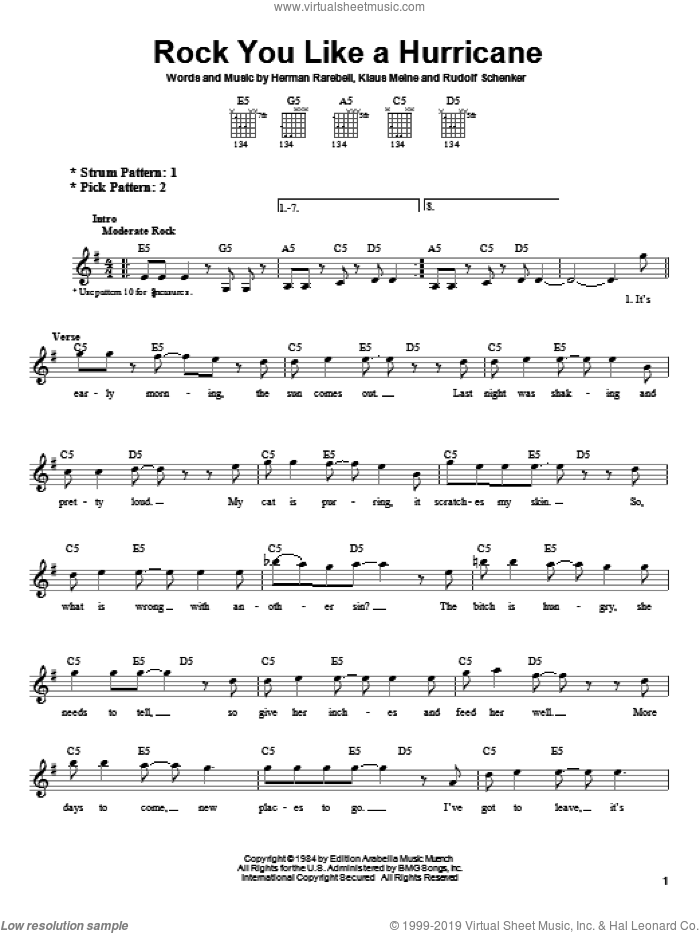 Rock You Like A Hurricane sheet music for guitar solo (chords) by Scorpions, Herman Rarebell, Klaus Meine and Rudolf Schenker, easy guitar (chords)