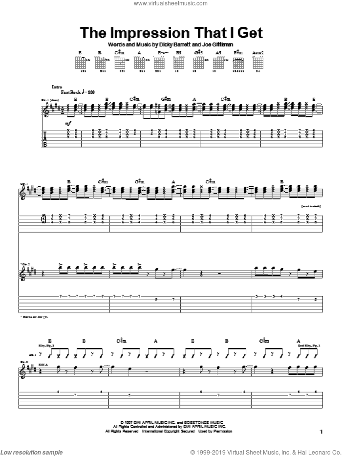 The Impression That I Get sheet music for guitar (tablature) by The Mighty Mighty Bosstones, Dicky Barrett and Joe Gittleman, intermediate skill level