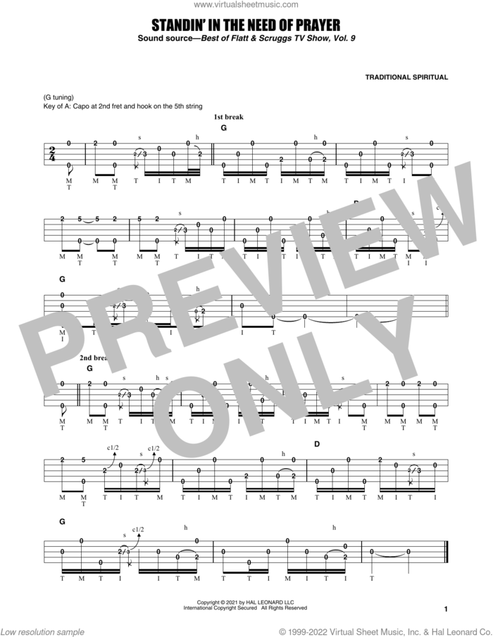 Standin' In The Need Of Prayer sheet music for banjo solo by Earl Scruggs and Miscellaneous, intermediate skill level