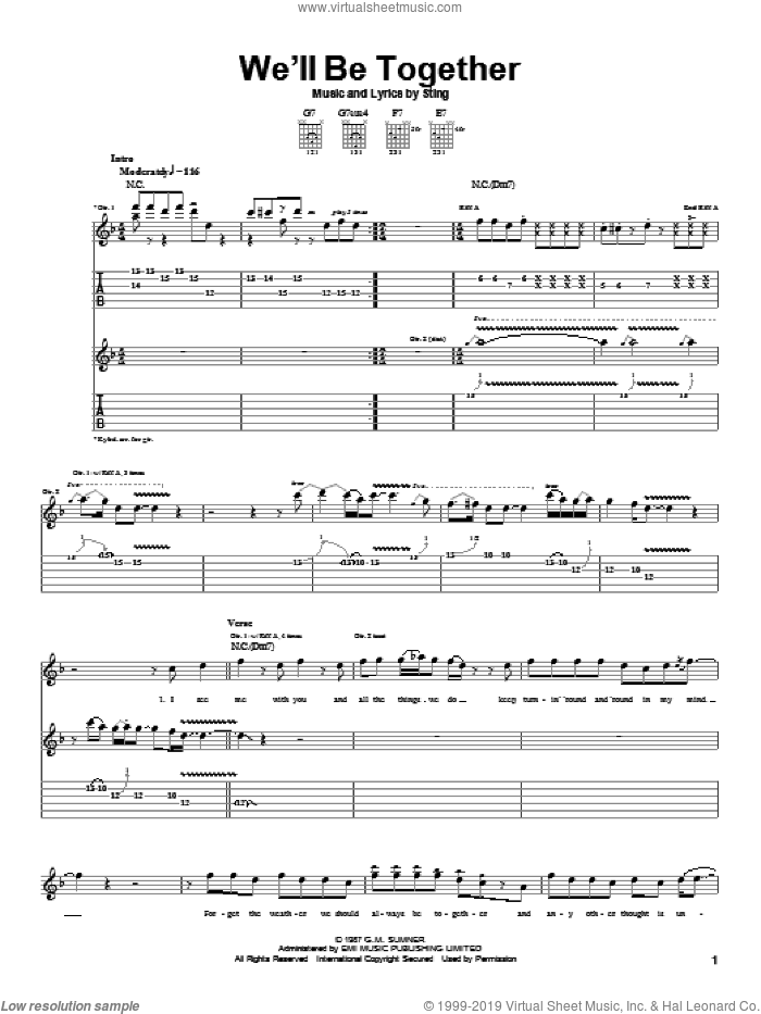 We'll Be Together sheet music for guitar (tablature) by Sting, intermediate skill level