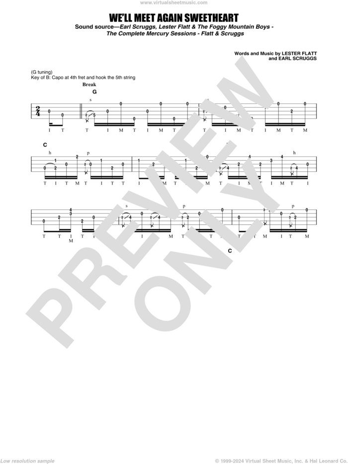 We'll Meet Again Sweetheart sheet music for banjo solo by Flatt & Scruggs, Earl Scruggs and Lester Flatt, intermediate skill level