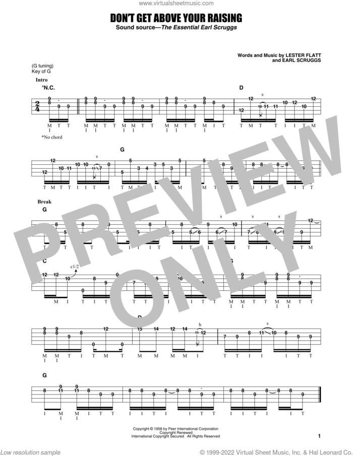 Don't Get Above Your Raising sheet music for banjo solo by Flatt & Scruggs, Earl Scruggs and Lester Flatt, intermediate skill level
