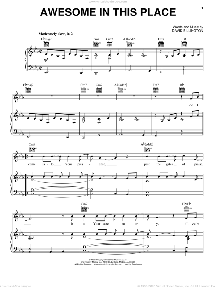 Awesome In This Place sheet music for voice, piano or guitar by David Billington, intermediate skill level