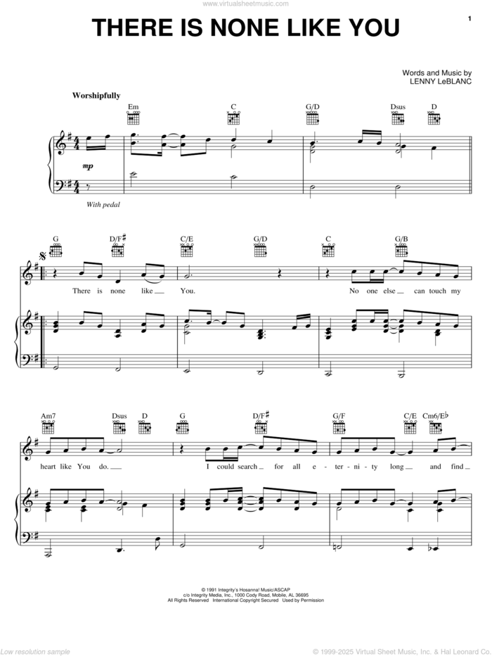 There Is None Like You sheet music for voice, piano or guitar by Lenny LeBlanc, intermediate skill level