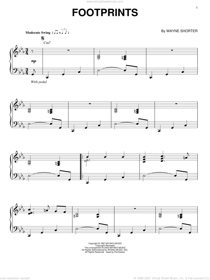 Footprints sheet music for voice, piano or guitar by Wayne Shorter, intermediate skill level