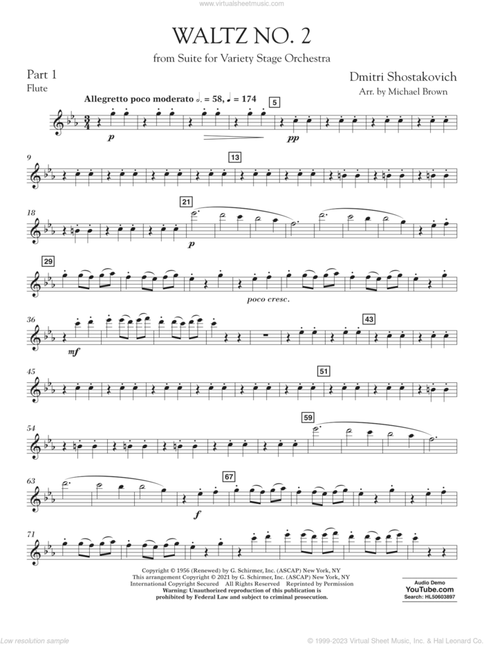 Waltz No. 2 (from Suite for Variety Stage Orchestra) (arr. Brown) sheet music for concert band (pt.1 - flute) by Dmitri Shostakovich and Michael Brown, classical score, intermediate skill level
