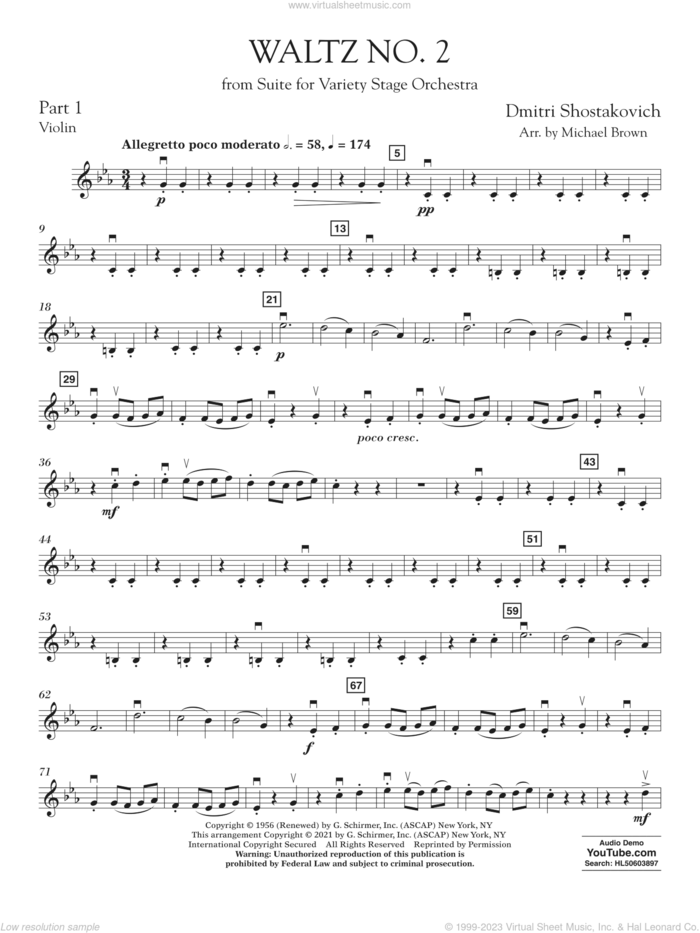 Waltz No. 2 (from Suite for Variety Stage Orchestra) (arr. Brown) sheet music for concert band (pt.1 - violin) by Dmitri Shostakovich and Michael Brown, classical score, intermediate skill level