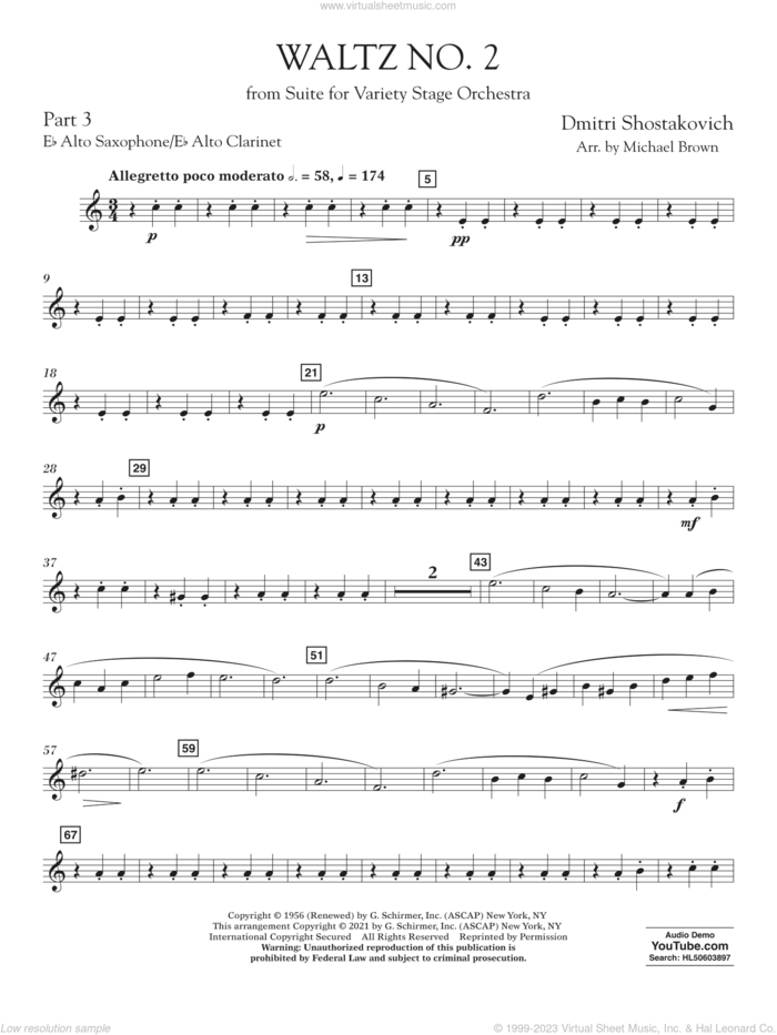 Waltz No. 2 (from Suite for Variety Stage Orchestra) (arr. Brown) sheet music for concert band (Eb alto sax/alto clar.) by Dmitri Shostakovich and Michael Brown, classical score, intermediate skill level