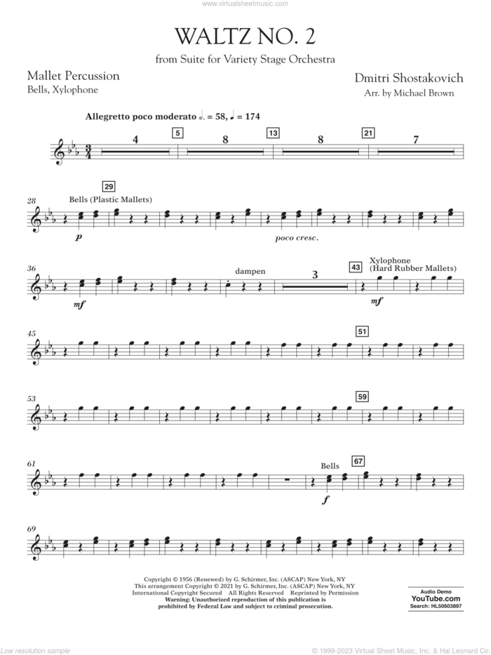 Waltz No. 2 (from Suite for Variety Stage Orchestra) (arr. Brown) sheet music for concert band (mallet percussion) by Dmitri Shostakovich and Michael Brown, classical score, intermediate skill level