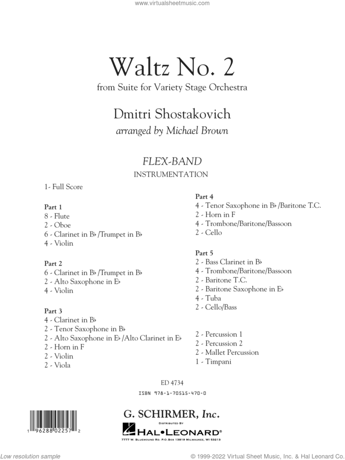 Waltz No. 2 (from Suite for Variety Stage Orchestra) (arr. Michael Brown) (COMPLETE) sheet music for concert band by Michael Brown and Dmitri Shostakovich, classical score, intermediate skill level