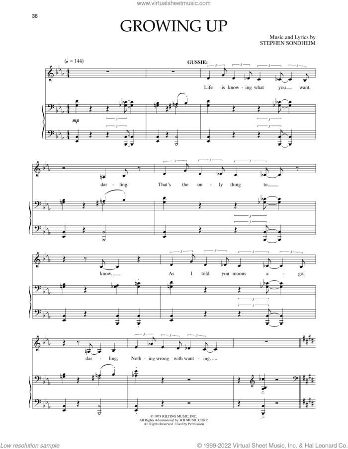 Growing Up (from Merrily We Roll Along) sheet music for voice and piano by Stephen Sondheim, intermediate skill level