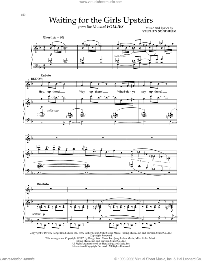 Waiting For The Girls Upstairs (from Follies) sheet music for voice and piano by Stephen Sondheim, intermediate skill level