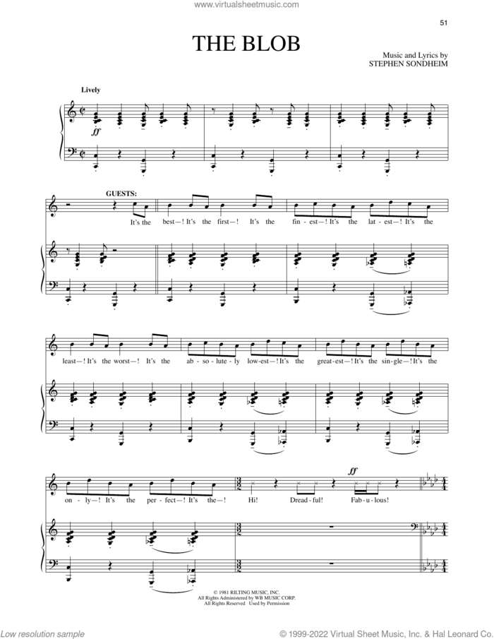 The Blob (from Merrily We Roll Along) sheet music for voice and piano by Stephen Sondheim, intermediate skill level