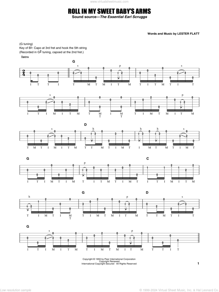 Roll In My Sweet Baby's Arms sheet music for banjo solo by Flatt & Scruggs, Earl Scruggs and Lester Flatt, intermediate skill level