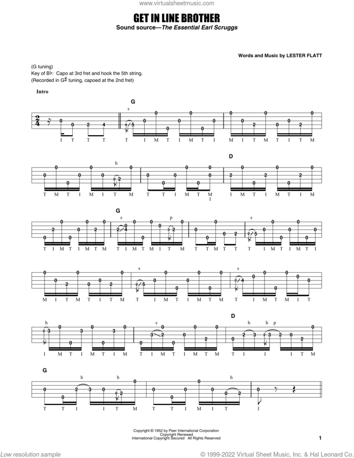 Get In Line Brother sheet music for banjo solo by Flatt & Scruggs, Earl Scruggs and Lester Flatt, intermediate skill level