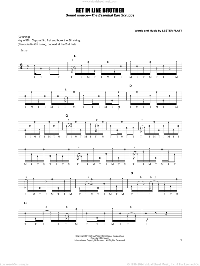 Get In Line Brother sheet music for banjo solo by Flatt & Scruggs, Earl Scruggs and Lester Flatt, intermediate skill level