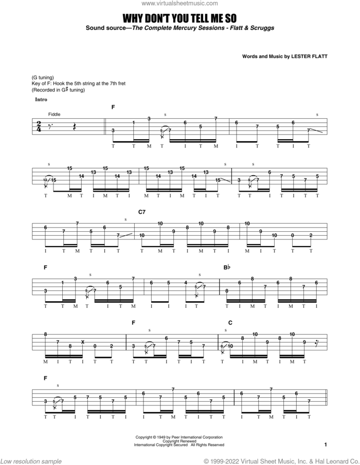 Why Don't You Tell Me So sheet music for banjo solo by Flatt & Scruggs, Earl Scruggs and Lester Flatt, intermediate skill level