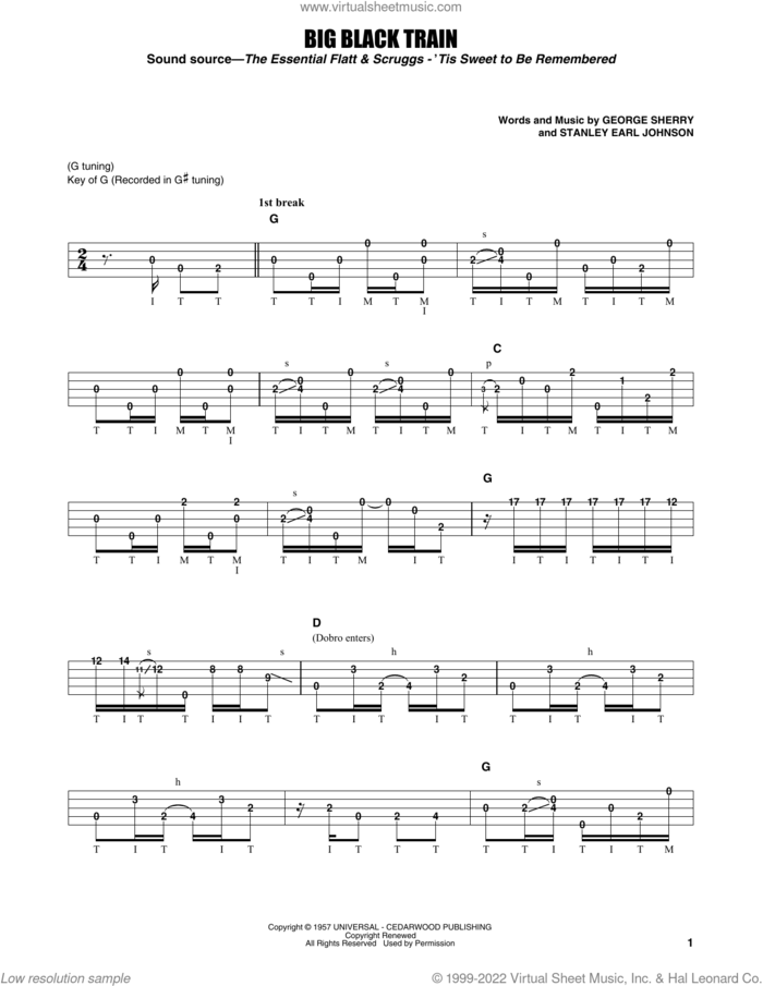 Big Black Train sheet music for banjo solo by Flatt & Scruggs, Earl Scruggs, George Sherry and Stanley Earl Johnson, intermediate skill level