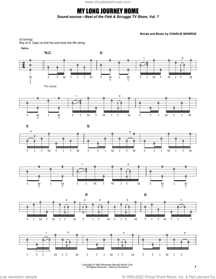 My Long Journey Home sheet music for banjo solo by Earl Scruggs, Monroe Brothers and Charlie Monroe, intermediate skill level