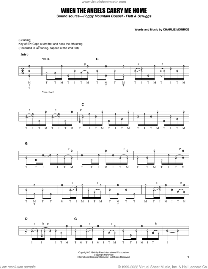 When The Angels Carry Me Home sheet music for banjo solo by Flatt & Scruggs, Earl Scruggs and Charlie Monroe, intermediate skill level