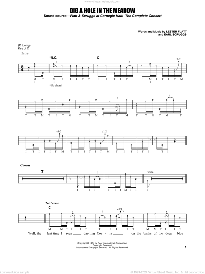 Dig A Hole In The Meadow sheet music for banjo solo by Flatt & Scruggs, Earl Scruggs and Lester Flatt, intermediate skill level