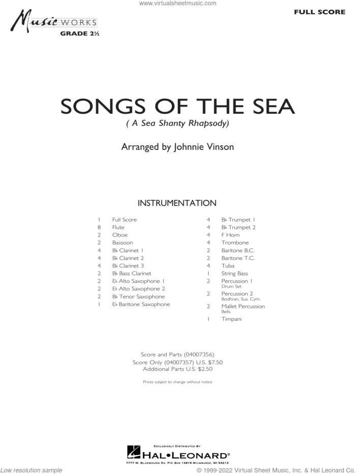 Songs of the Sea (A Sea Shanty Rhapsody) (COMPLETE) sheet music for concert band by Johnnie Vinson, intermediate skill level