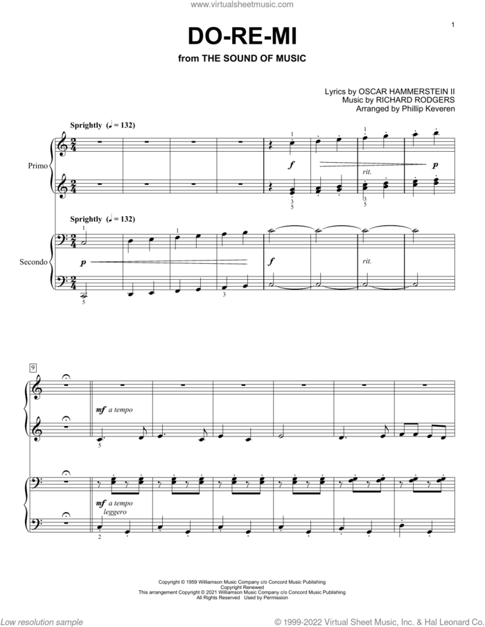 Do-Re-Mi (from The Sound Of Music) (arr. Phillip Keveren) sheet music for piano four hands by Rodgers & Hammerstein, Phillip Keveren, Oscar II Hammerstein and Richard Rodgers, intermediate skill level