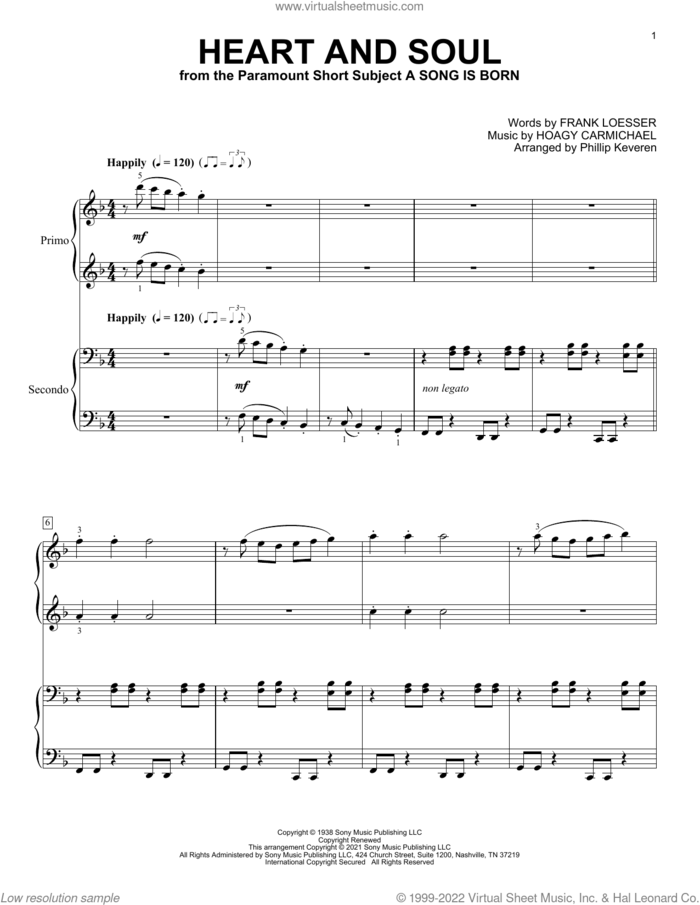 Heart And Soul (arr. Phillip Keveren) sheet music for piano four hands by Frank Loesser & Hoagy Carmichael, Phillip Keveren, Frank Loesser and Hoagy Carmichael, intermediate skill level