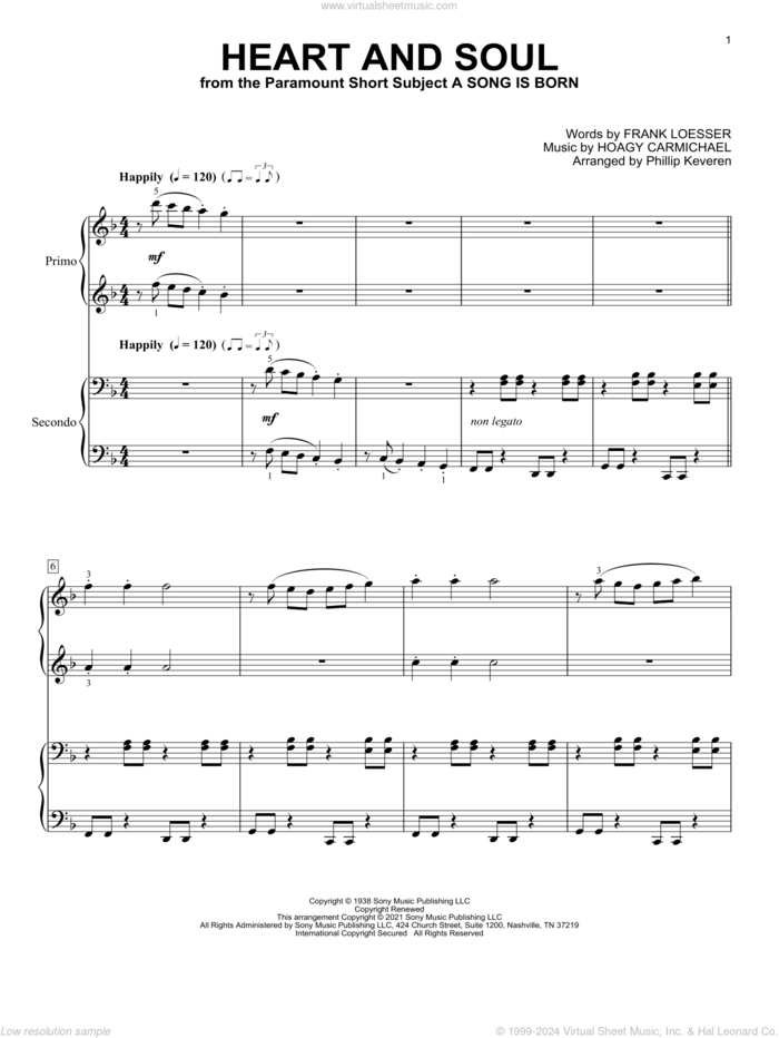 Heart And Soul (arr. Phillip Keveren) sheet music for piano four hands by Frank Loesser & Hoagy Carmichael, Phillip Keveren, Frank Loesser and Hoagy Carmichael, intermediate skill level