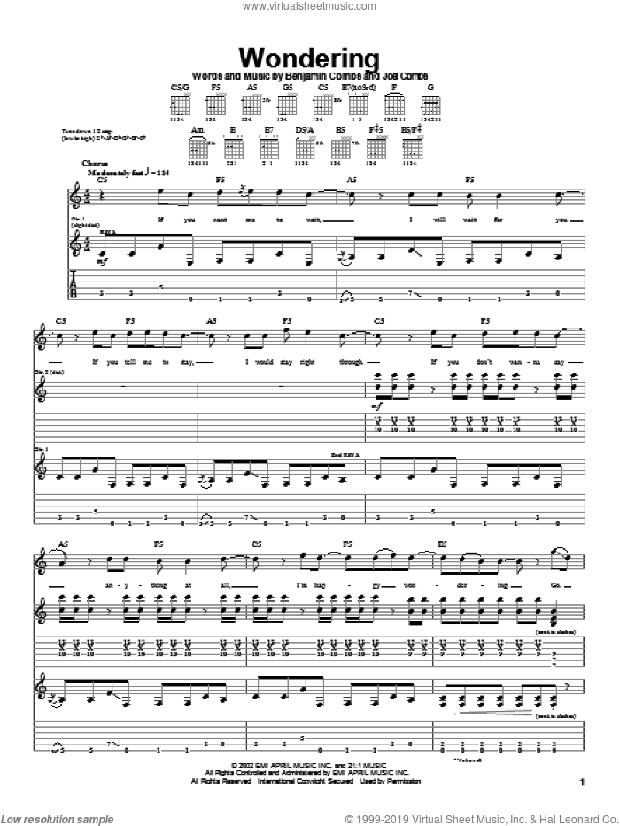 Wondering sheet music for guitar (tablature) by Good Charlotte, Benjamin Combs and Joel Combs, intermediate skill level
