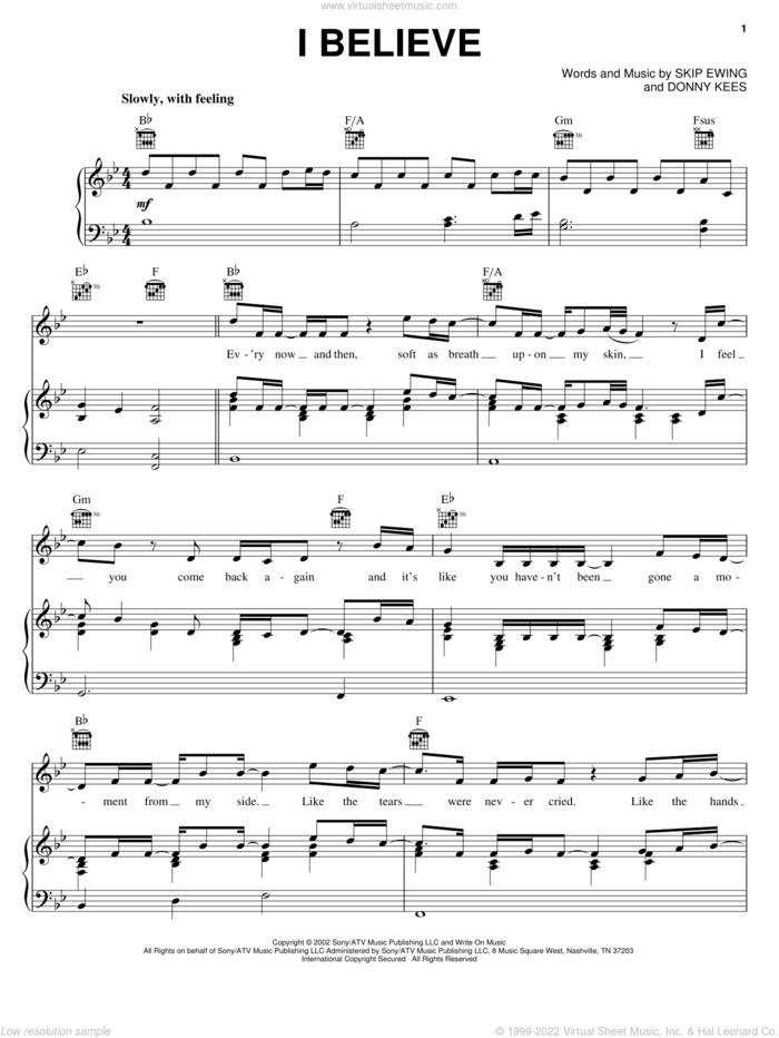 I Believe sheet music for voice, piano or guitar by Diamond Rio, Donny Kees and Skip Ewing, intermediate skill level