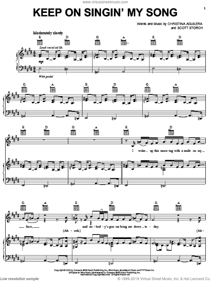 Keep On Singin' My Song sheet music for voice, piano or guitar by Christina Aguilera and Scott Storch, intermediate skill level