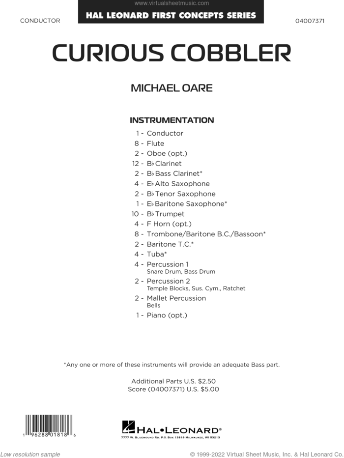 Curious Cobbler (COMPLETE) sheet music for concert band by Michael Oare, intermediate skill level