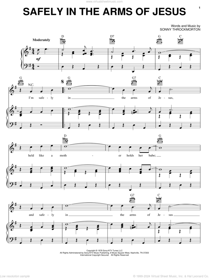 Safely In The Arms Of Jesus sheet music for voice, piano or guitar by Sonny Throckmorton, intermediate skill level