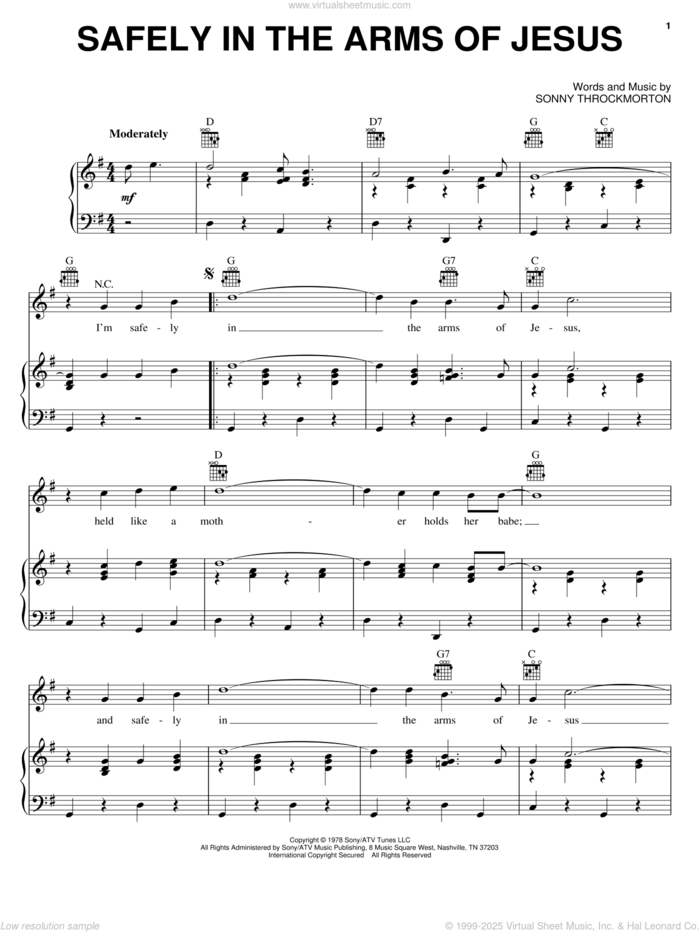 Safely In The Arms Of Jesus sheet music for voice, piano or guitar by Sonny Throckmorton, intermediate skill level