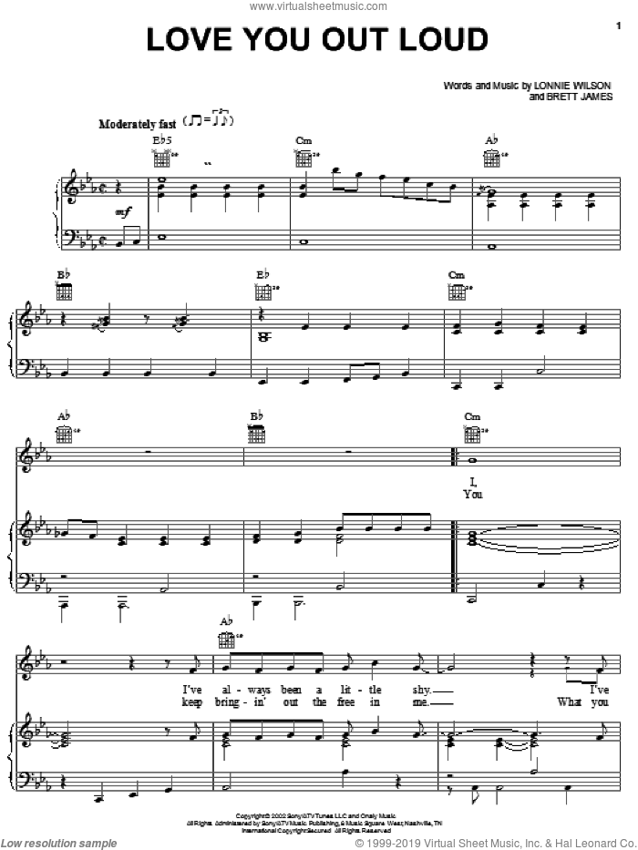 Love You Out Loud sheet music for voice, piano or guitar by Rascal Flatts, Brett James and Lonnie Wilson, intermediate skill level