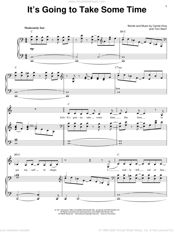 It's Going To Take Some Time sheet music for voice and piano by Carpenters, Carole King and Toni Stern, intermediate skill level