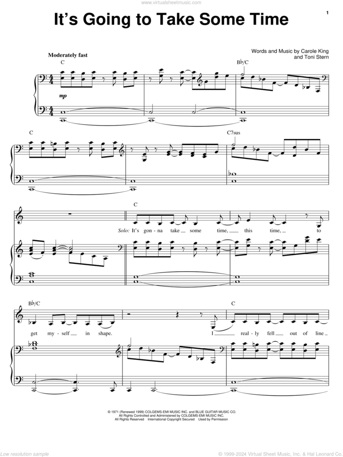 It's Going To Take Some Time sheet music for voice and piano by Carpenters, Carole King and Toni Stern, intermediate skill level