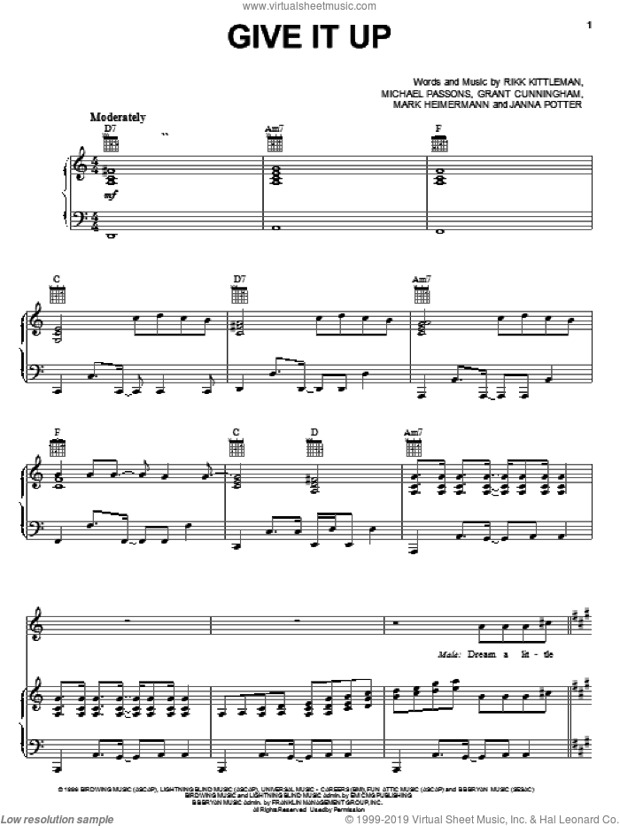 Give It Up sheet music for voice, piano or guitar by Avalon, Grant Cunningham, Janna Potter and Mark Heimermann, intermediate skill level