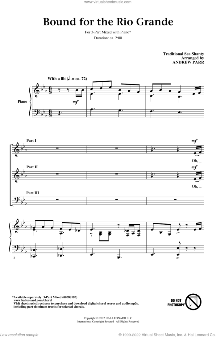 Bound For The Rio Grande (arr. Andrew Parr) sheet music for choir (3-Part Mixed) by Traditional Sea Shanty and Andrew Parr, intermediate skill level