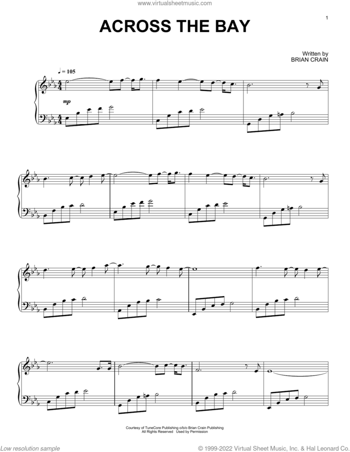Across The Bay sheet music for piano solo by Brian Crain, intermediate skill level