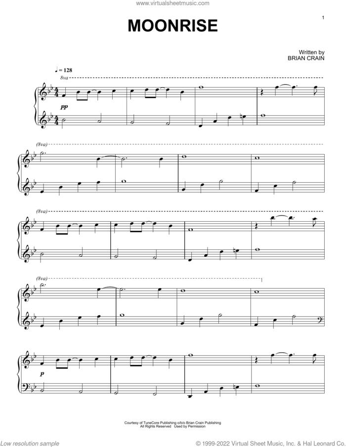 Moonrise sheet music for piano solo by Brian Crain, intermediate skill level