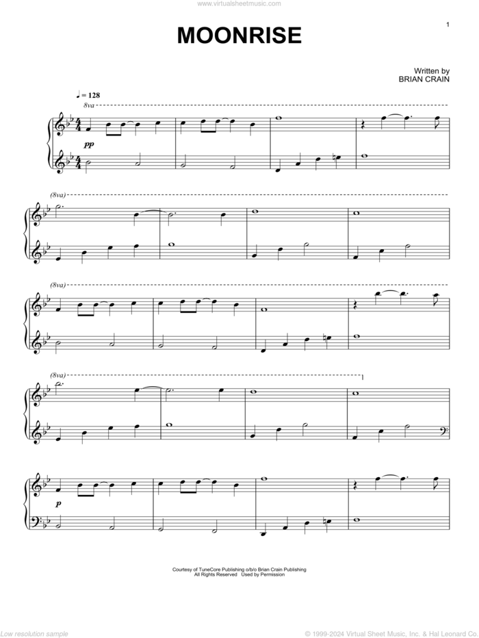 Moonrise sheet music for piano solo by Brian Crain, intermediate skill level