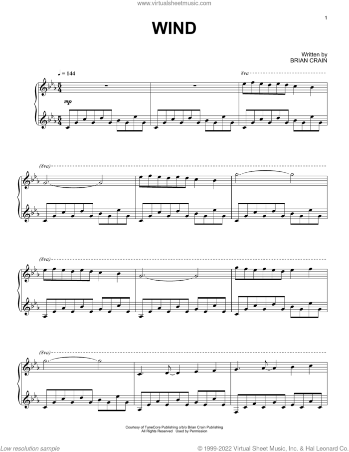 Wind sheet music for piano solo by Brian Crain, intermediate skill level