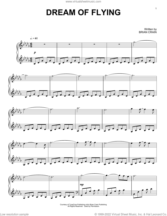 Dream Of Flying sheet music for piano solo by Brian Crain, intermediate skill level