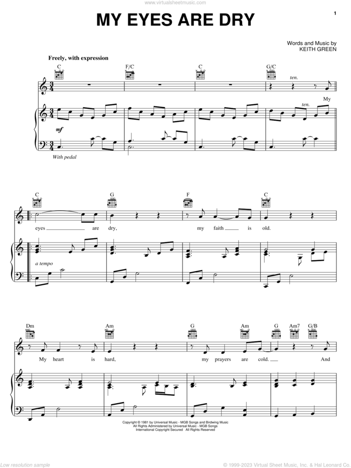 My Eyes Are Dry sheet music for voice, piano or guitar by Keith Green, intermediate skill level